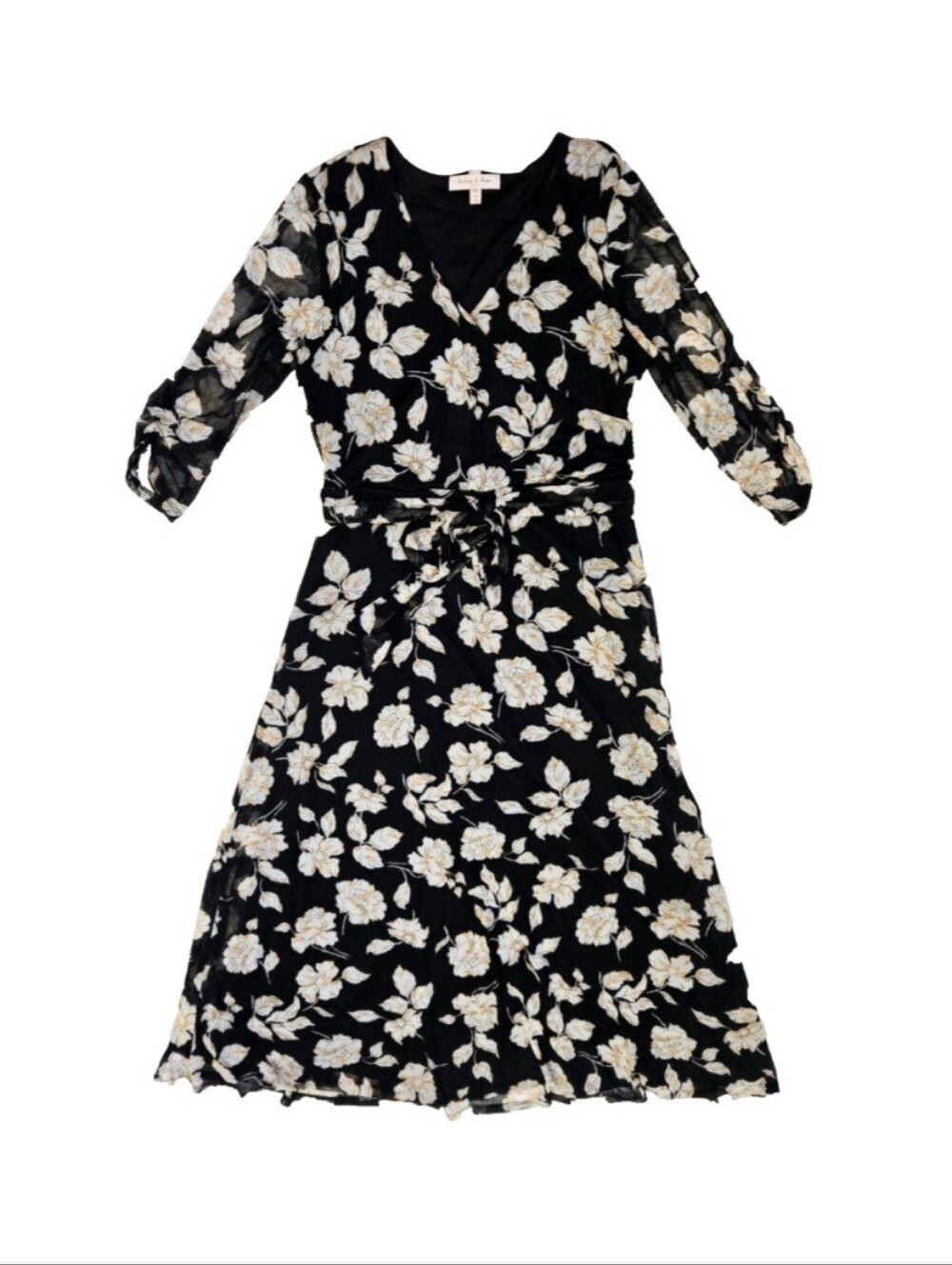 Harlow & Rose Floral Black Maxi Dress Size Large Flowy Knitted Stretch